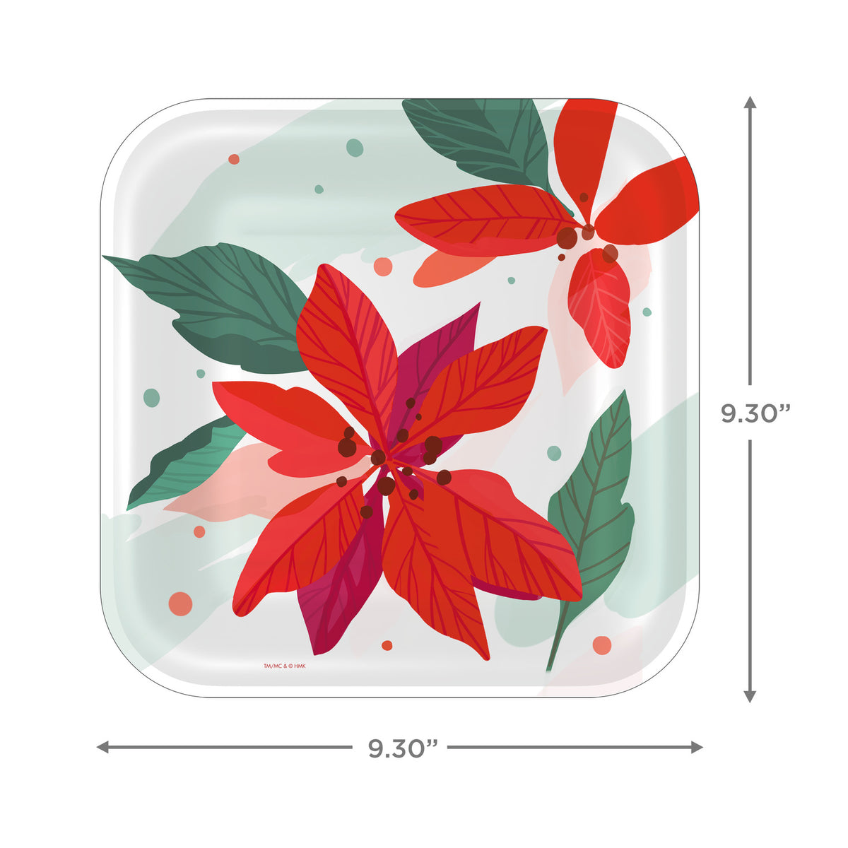 Hallmark Poinsettia Leaf Square Dinner Plates, Set of 8
