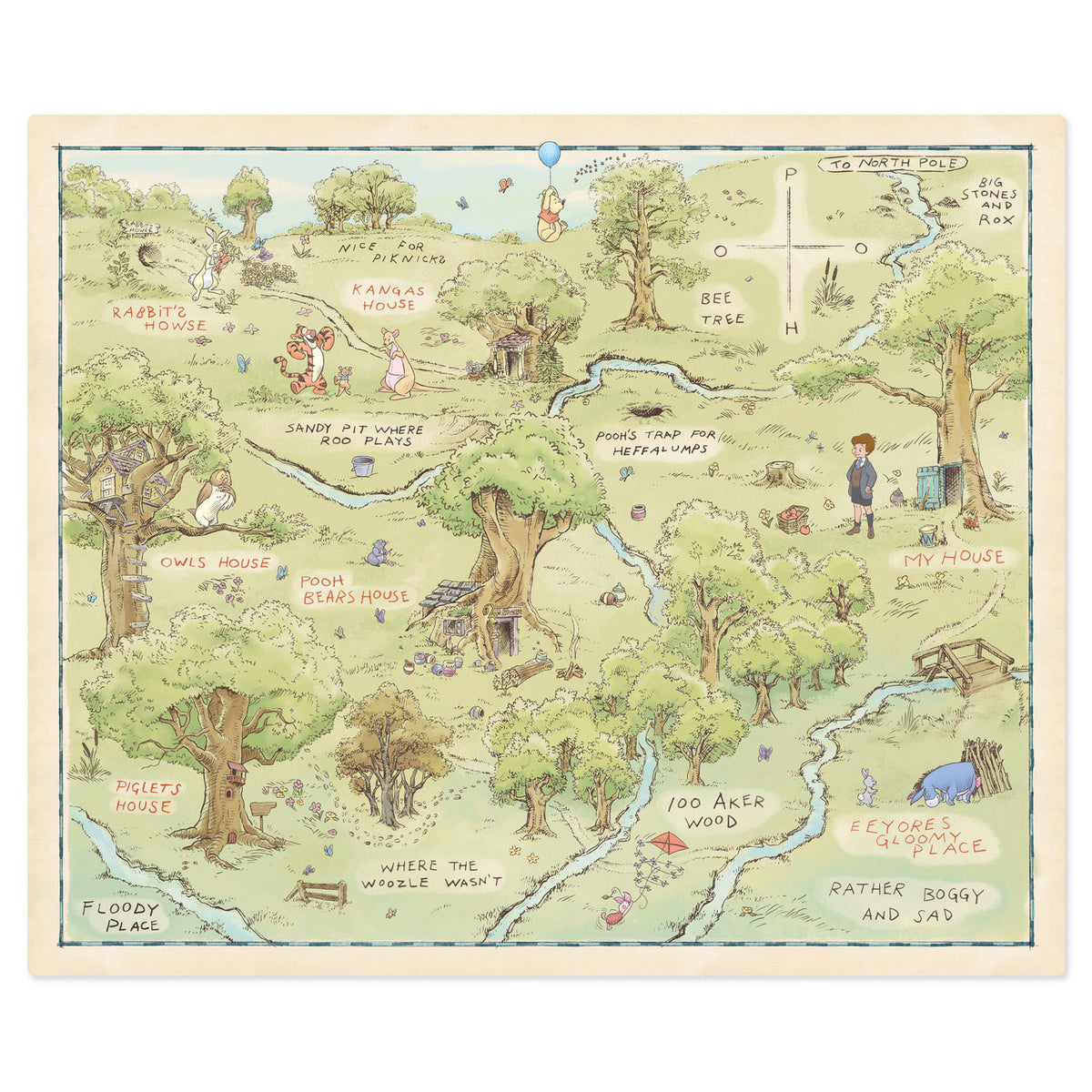 Hallmark Disney Winnie the Pooh Hundred Acre Wood Map Throw Blanket, 60x52