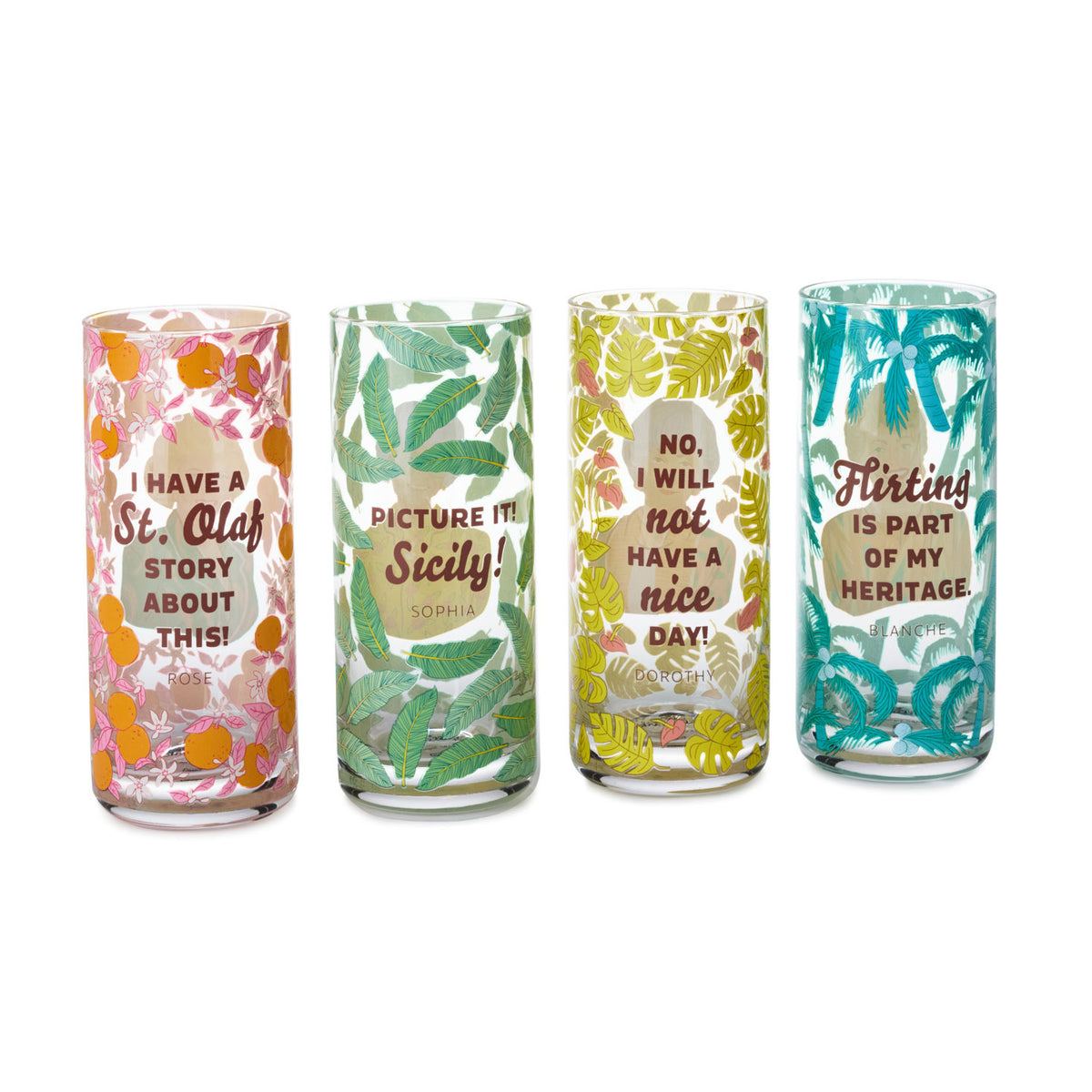 Hallmark The Golden Girls Cameos and Quotes Drinking Glasses, Set of 4