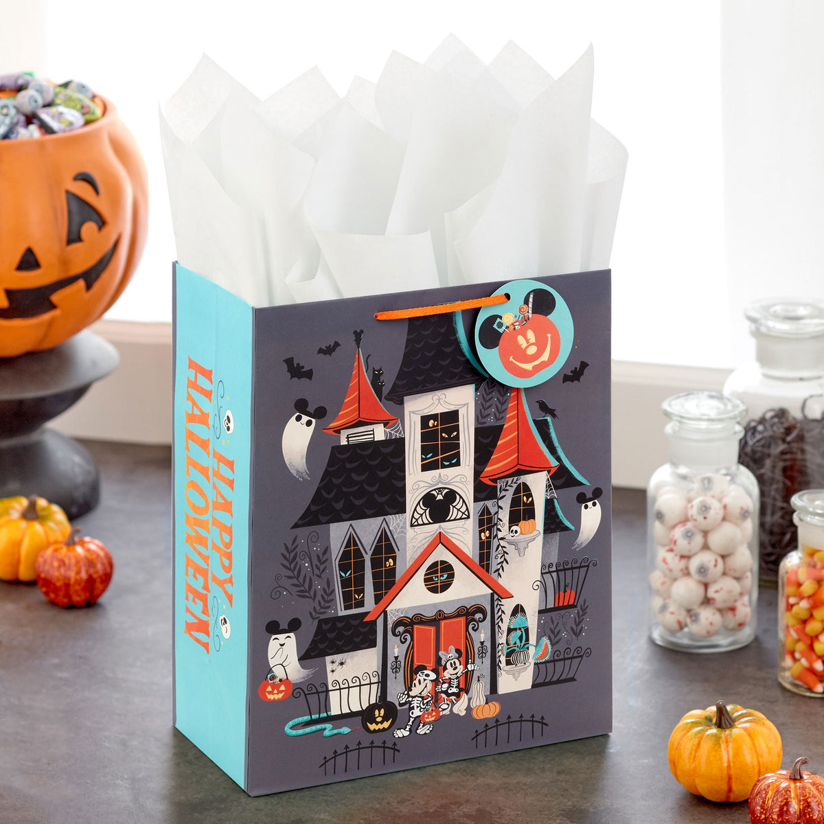Hallmark 13'' Disney Mickey and Minnie Haunted House Large Halloween Gift Bag