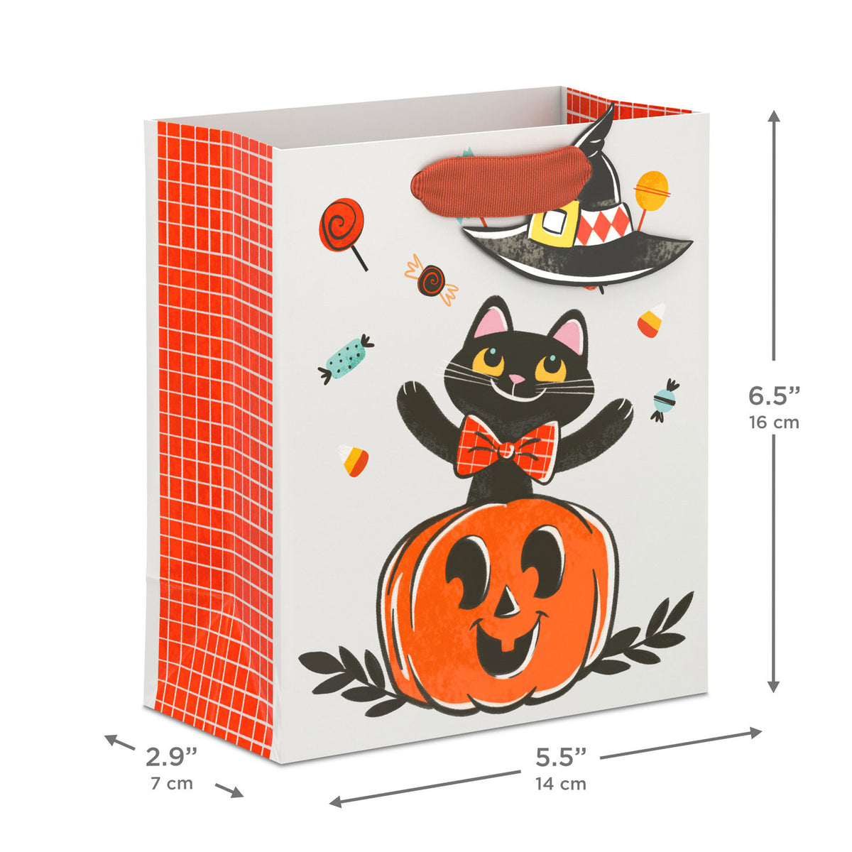 Hallmark 6.5'' Cute Cat in Pumpkin Small Halloween Gift Bag With Tag