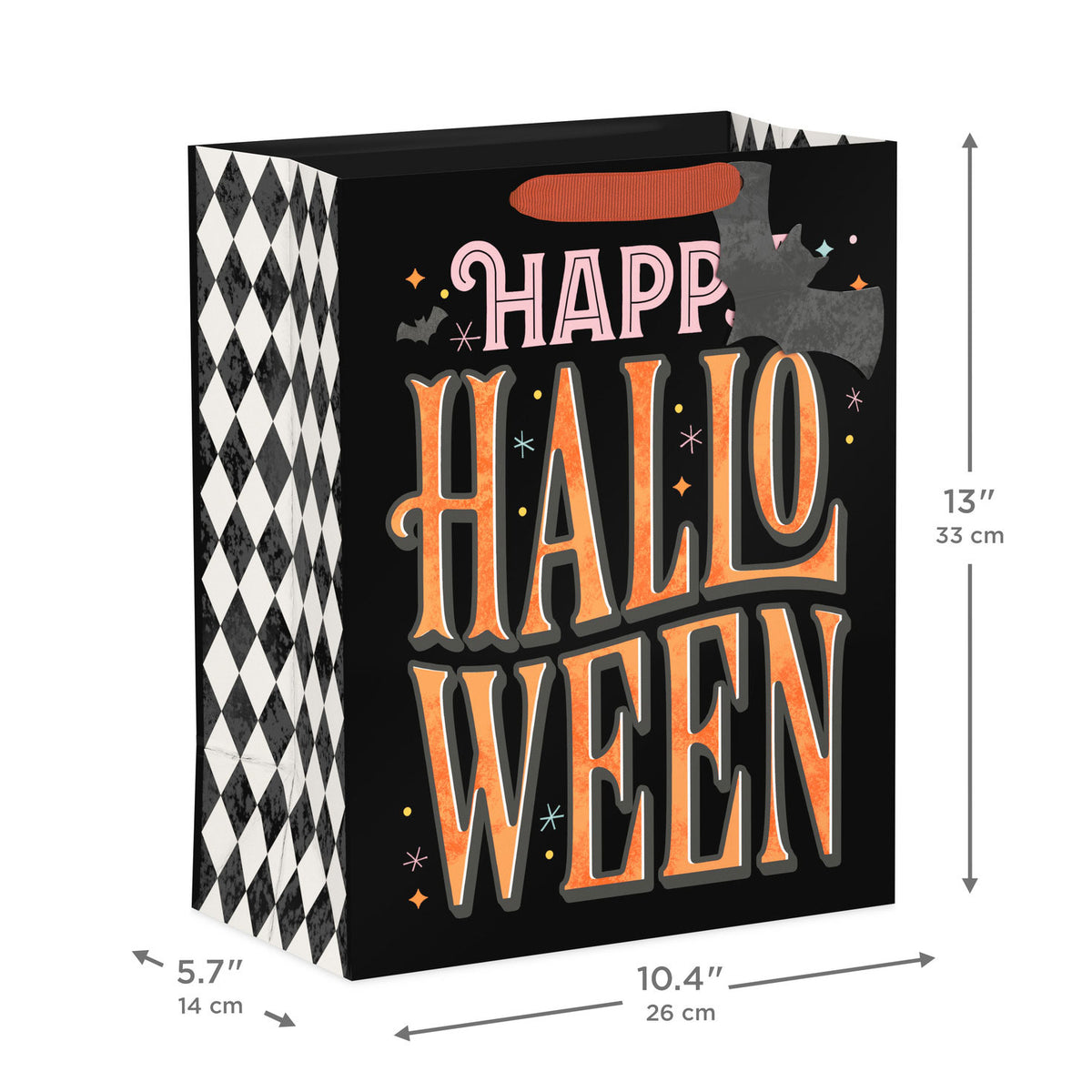 Hallmark 13'' Orange Letters with Bats on Black Large Halloween Gift Bag With Gift Tag