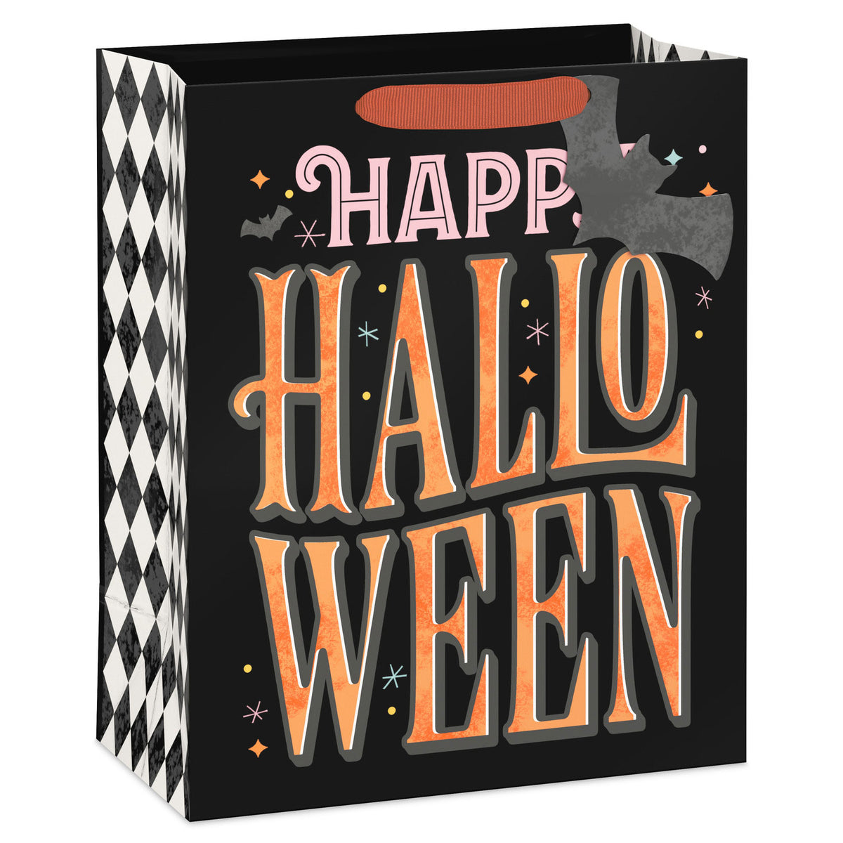 Hallmark 13'' Orange Letters with Bats on Black Large Halloween Gift Bag With Gift Tag