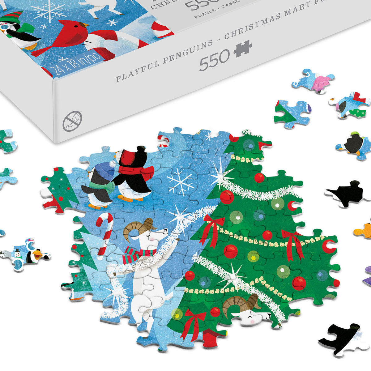 Hallmark Playful Penguins Christmas Mart Fun 550-Piece Jigsaw Puzzle