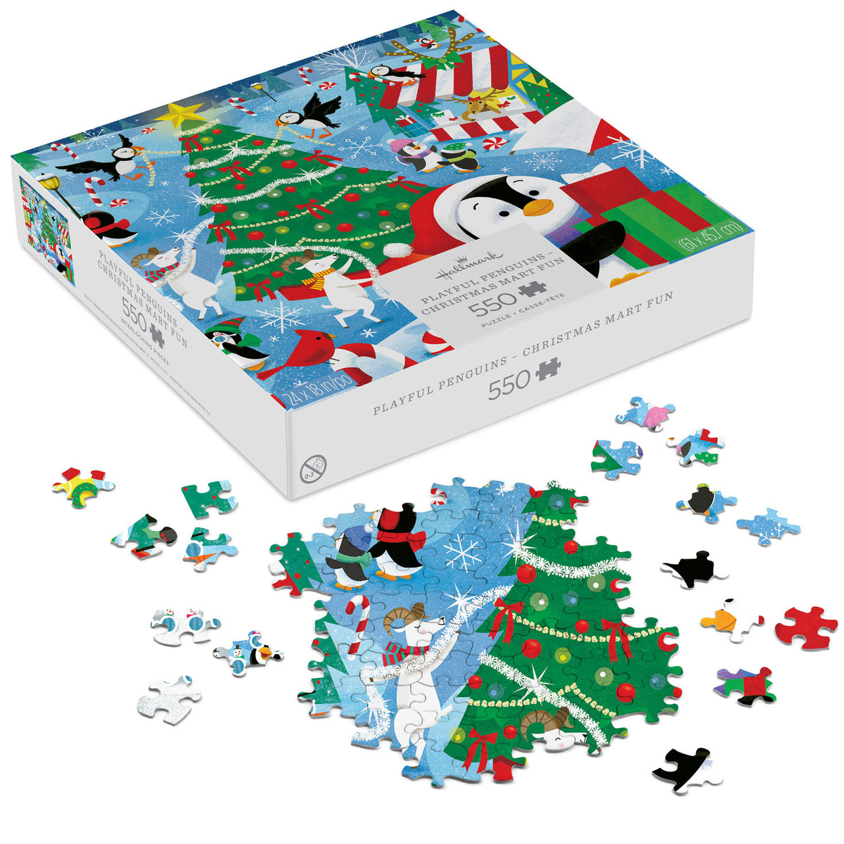Hallmark Playful Penguins Christmas Mart Fun 550-Piece Jigsaw Puzzle