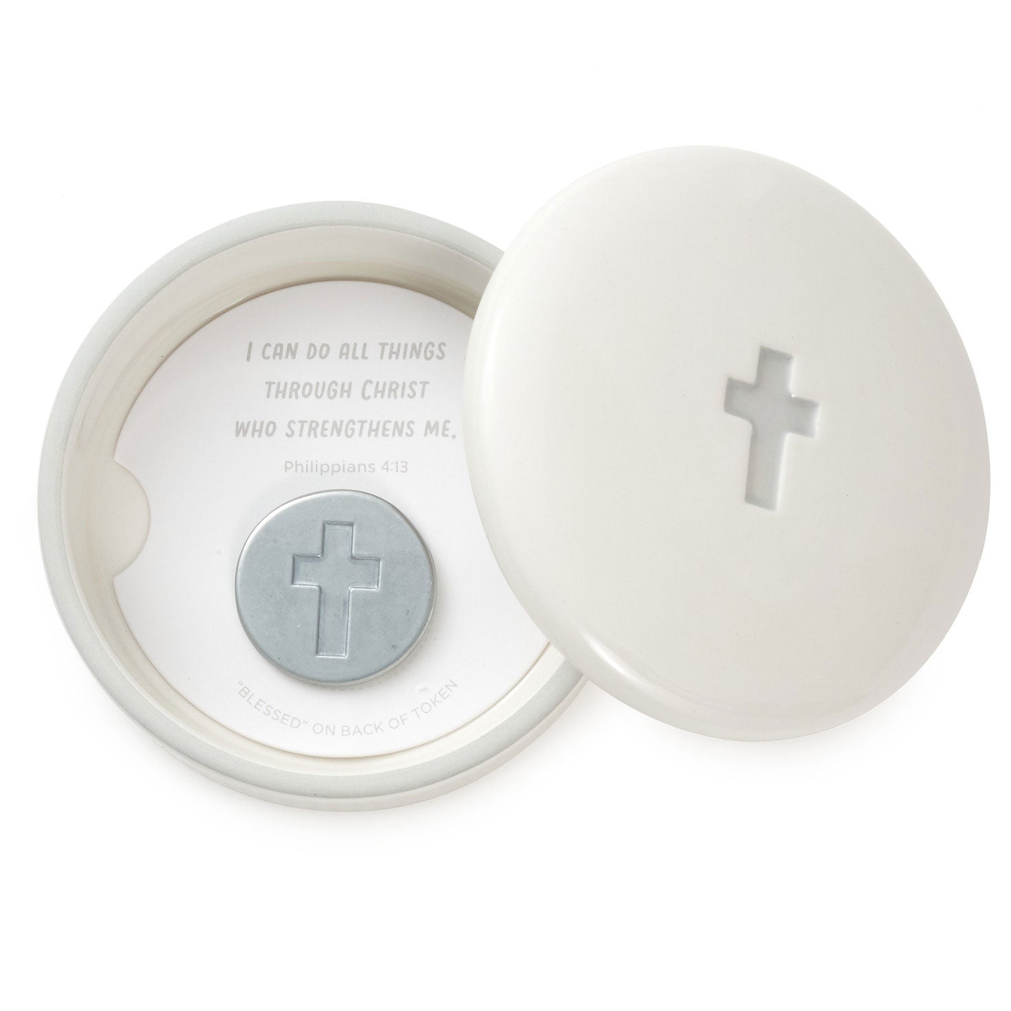 Hallmark I Can Do All Things Lidded Trinket Dish With Metal Token