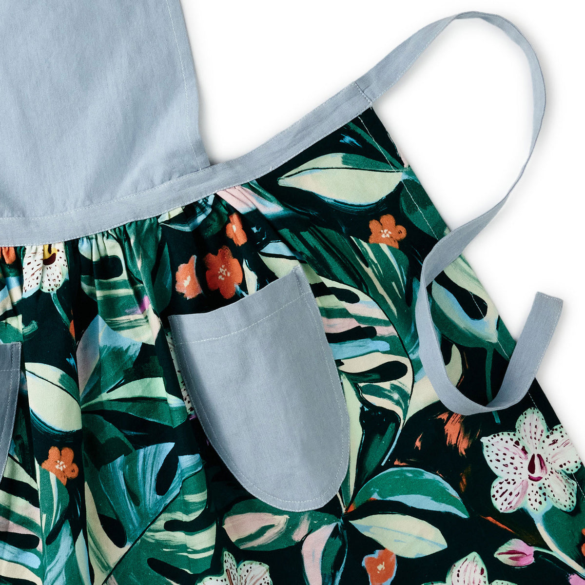Hallmark Lacey Chabert Collection Green Floral and Blue Chambray Apron With Pockets