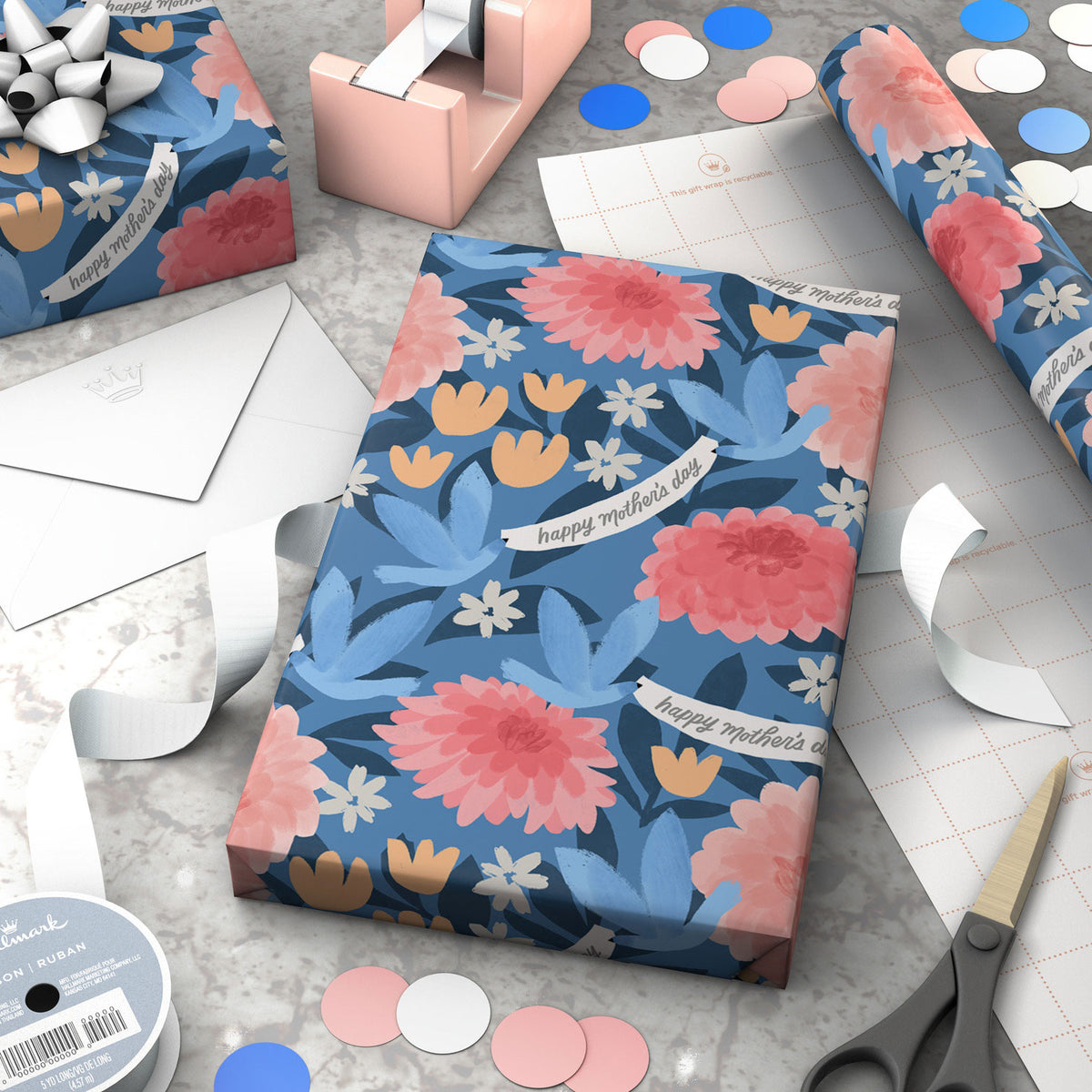 Hallmark Colorful Blooms on Blue Mother's Day Wrapping Paper Roll, 20 sq. ft.