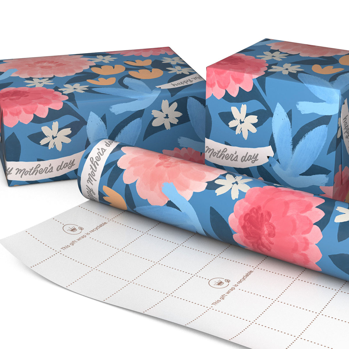 Hallmark Colorful Blooms on Blue Mother's Day Wrapping Paper Roll, 20 sq. ft.
