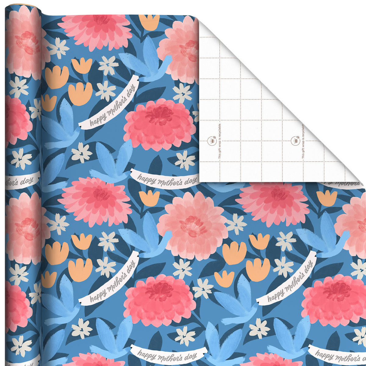 Hallmark Colorful Blooms on Blue Mother's Day Wrapping Paper Roll, 20 sq. ft.