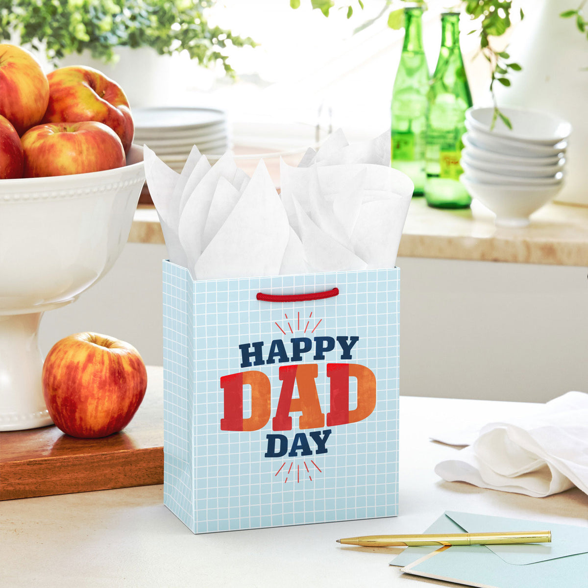 Hallmark 6.5'' Happy Dad Day on Blue Grid Small Gift Bag