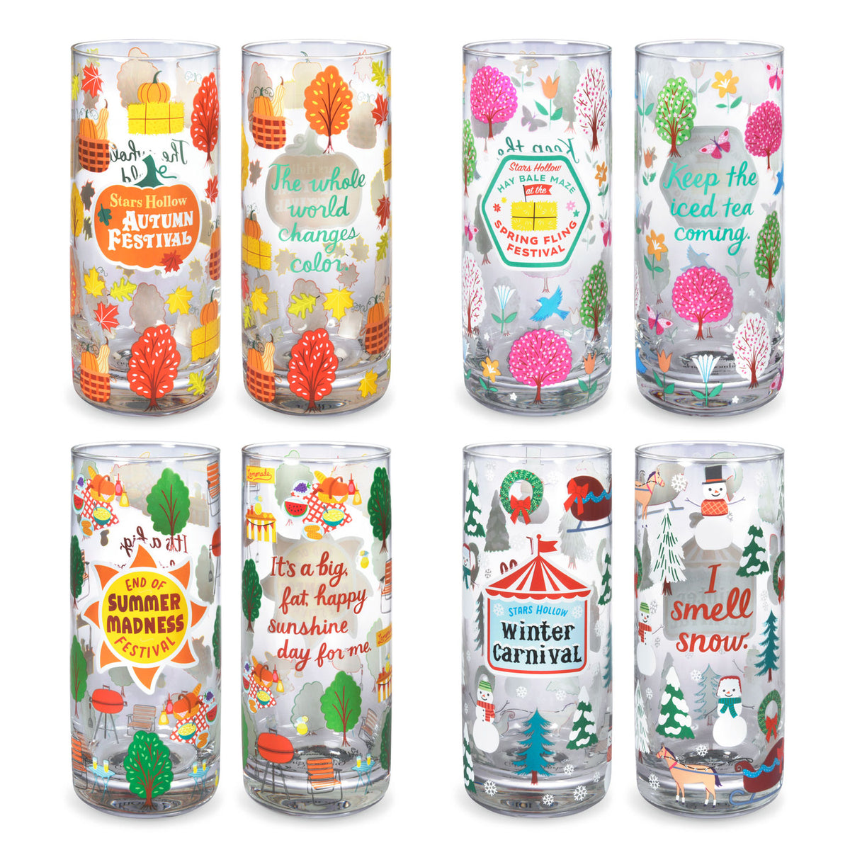 Hallmark Gilmore Girls Seasons of Stars Hollow Drinking Glasses, Set of 4