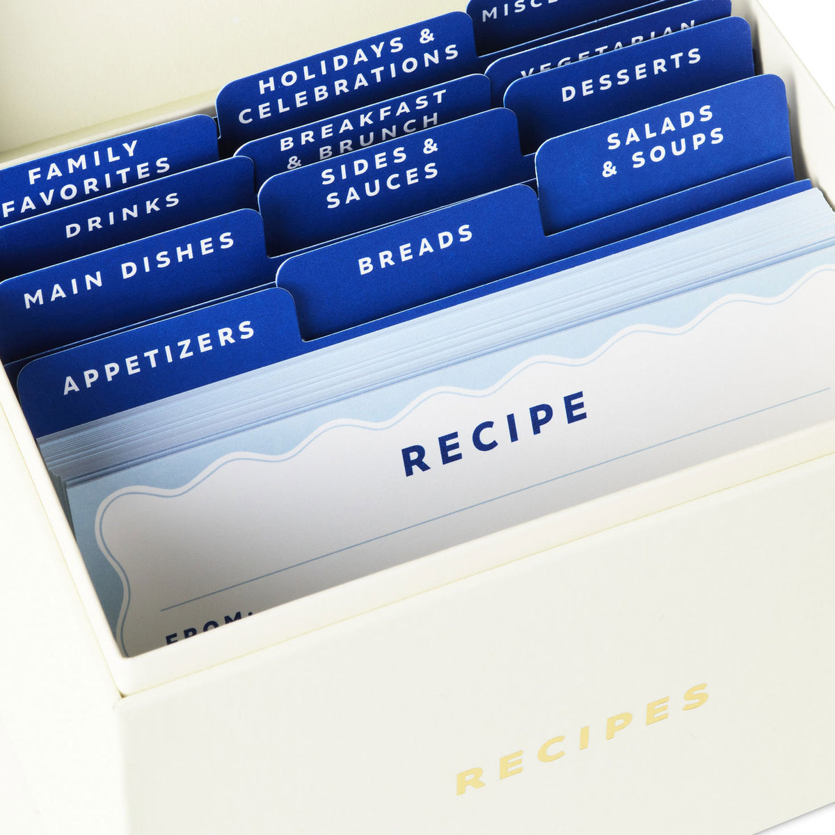 Hallmark Blue and White Recipe Organizer Box With Recipe Cards