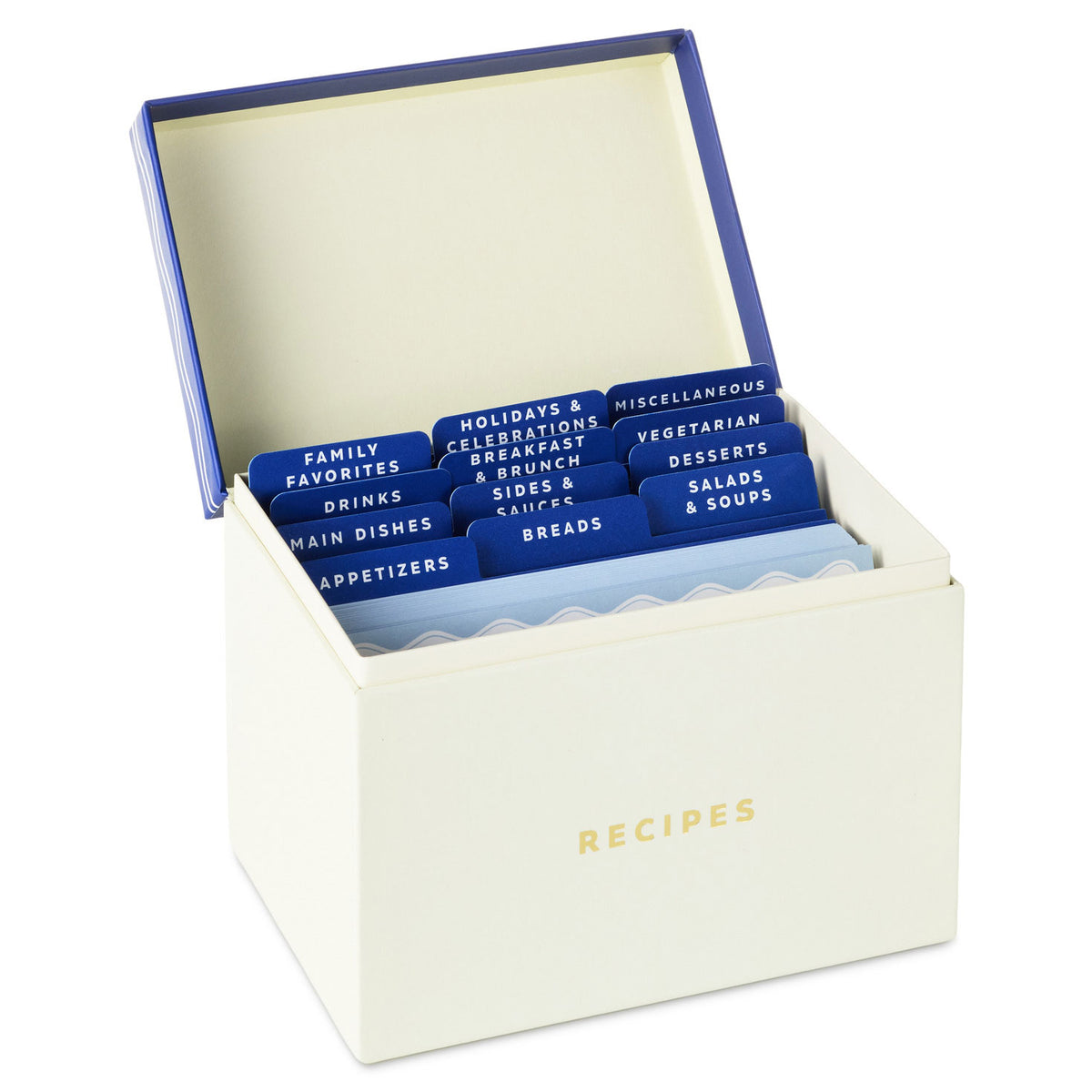 Hallmark Blue and White Recipe Organizer Box With Recipe Cards