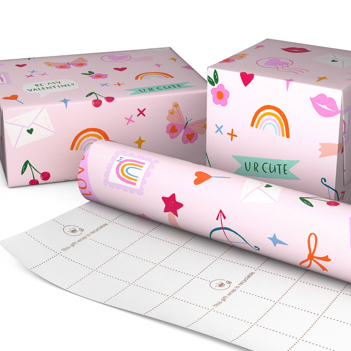 Hallmark Hearts and Doodles on Pink Valentine's Day Wrapping Paper Roll, 20 sq. ft.