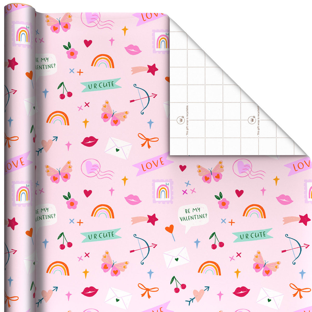 Hallmark Hearts and Doodles on Pink Valentine's Day Wrapping Paper Roll, 20 sq. ft.