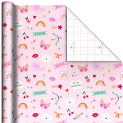Hallmark Hearts and Doodles on Pink Valentine's Day Wrapping Paper Roll, 20 sq. ft.