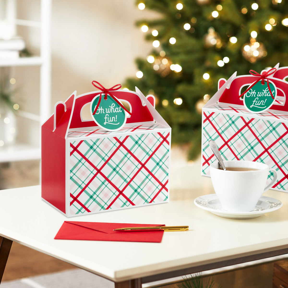 Hallmark Oh What Fun Plaid 3-Pack Christmas Gable Boxes