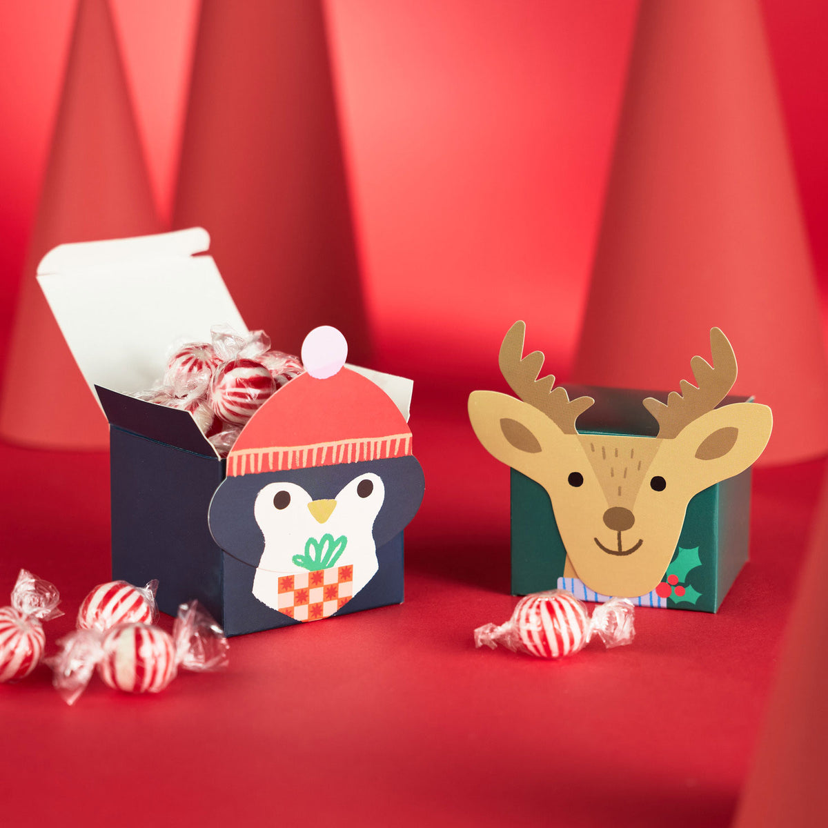 Hallmark Santa, Penguin and Deer 3-Pack Assorted Mini Christmas Gift Box Bundle