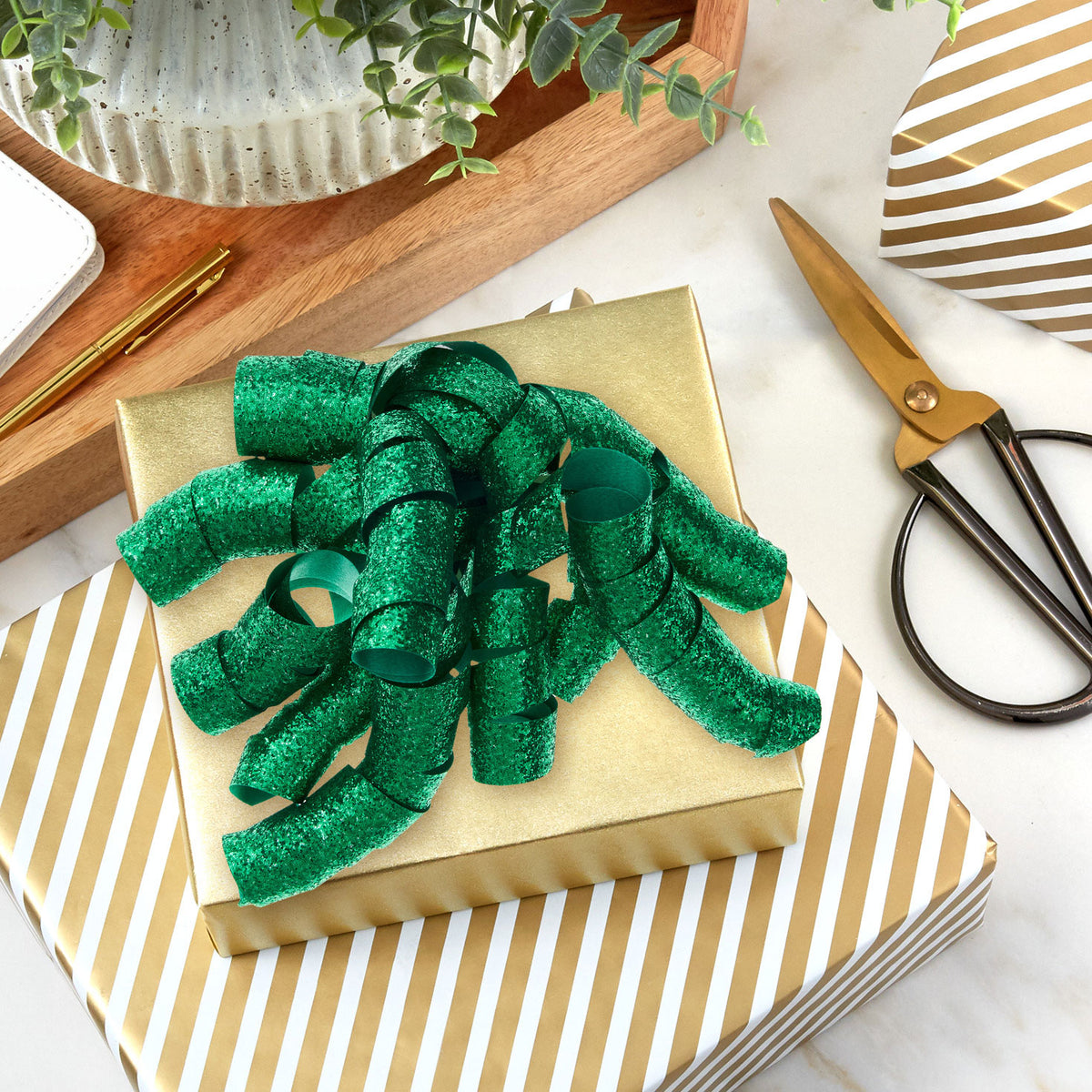 Hallmark 6.5'' Sparkly Green Cascading Ribbon Christmas Gift Bow
