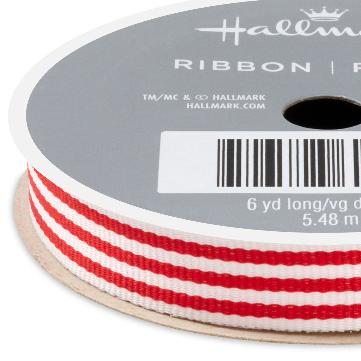 Hallmark 0.5'' Red and White Striped Holiday Ribbon, 18'