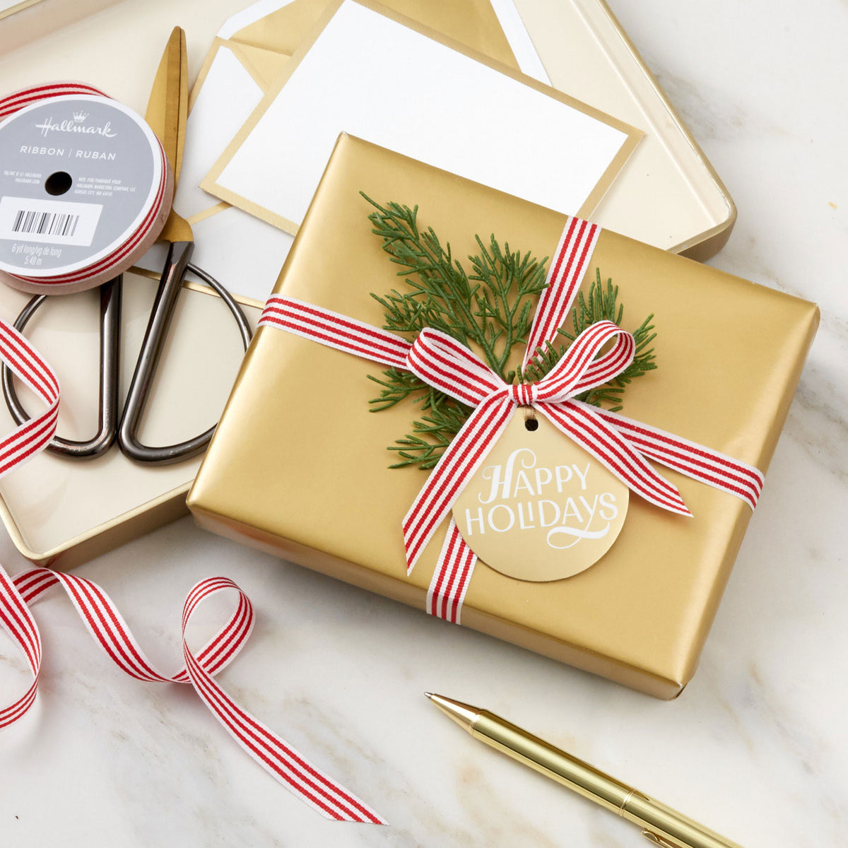 Hallmark 0.5'' Red and White Striped Holiday Ribbon, 18'