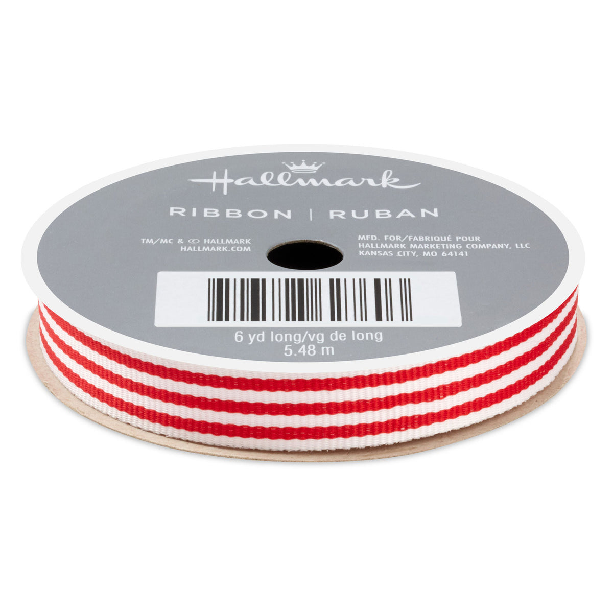 Hallmark 0.5'' Red and White Striped Holiday Ribbon, 18'