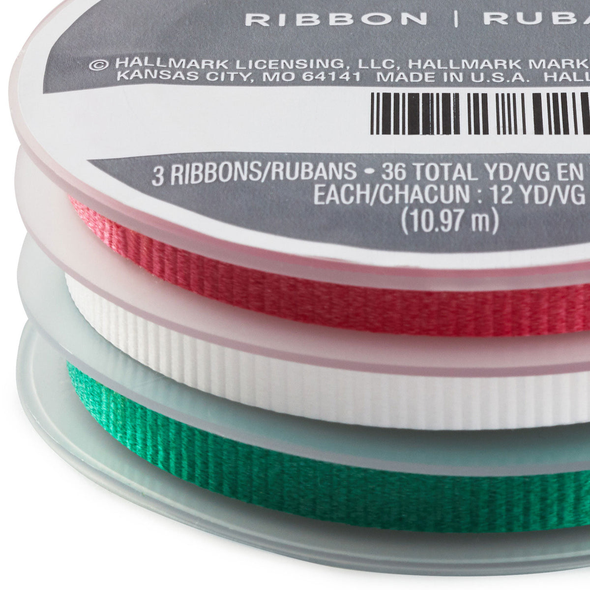 Hallmark Red/Green/White 3-Pack Crimped Curling Ribbon, 108'