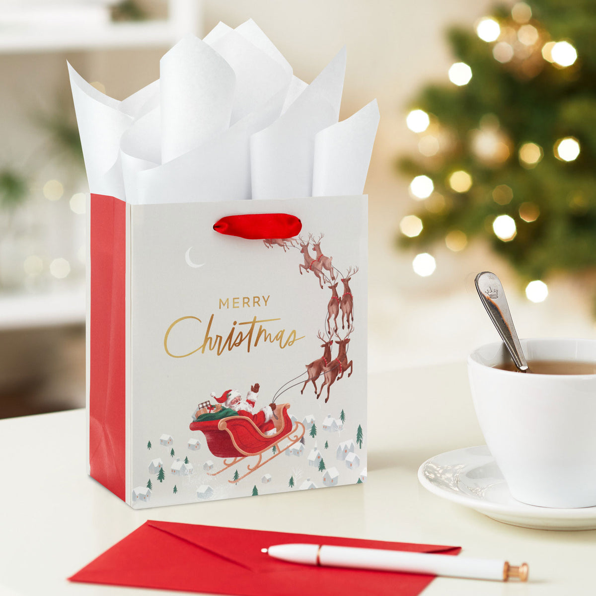 Hallmark 6.5" Santa in Sleigh Small Christmas Gift Bag