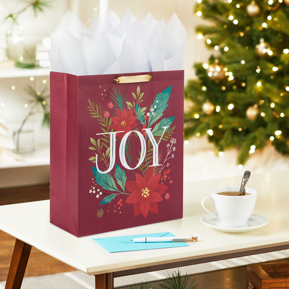 Hallmark 15.5" Joy on Poinsettias Extra-Large Christmas Gift Bag