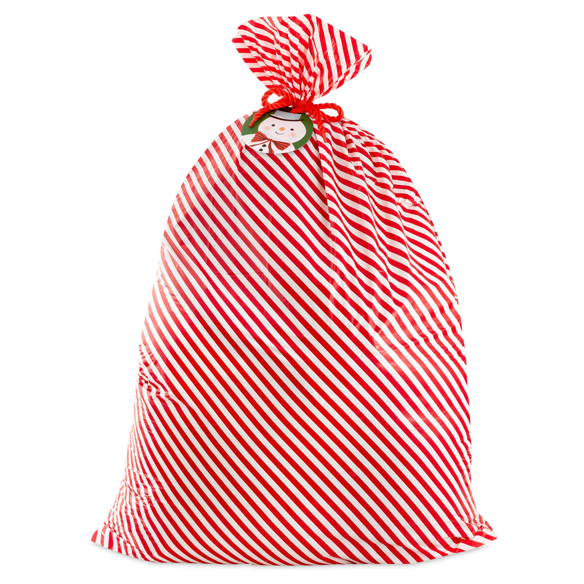 Hallmark 56'' Red and White Striped Giant Plastic Christmas Gift Bag With Snowman Tag and Tie