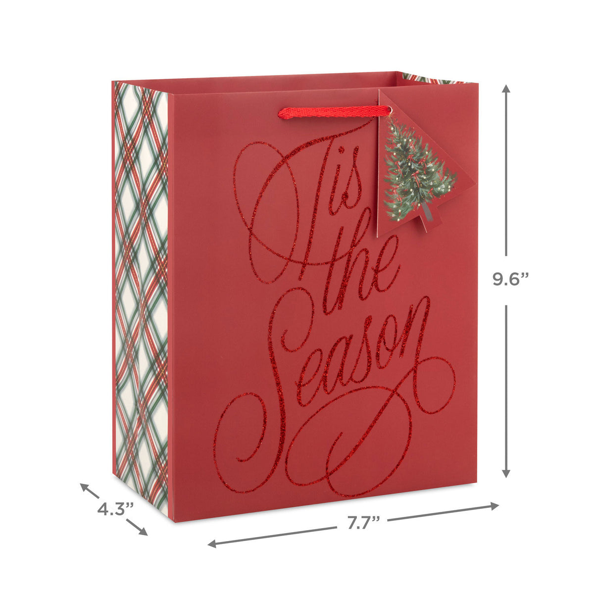 Hallmark 9.6'' Glittery Tis the Season on Dark Red Medium Holiday Gift Bag