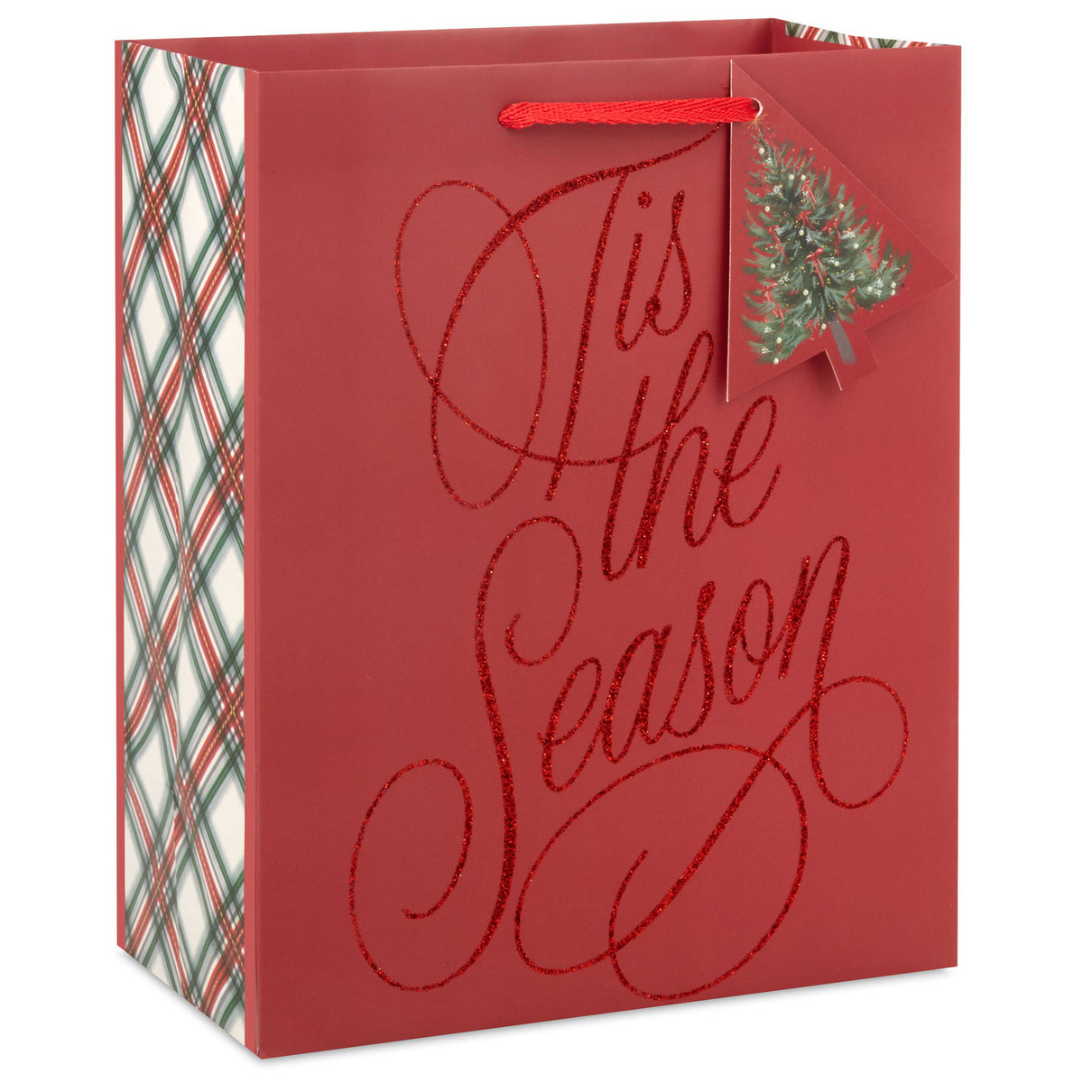 Hallmark 9.6'' Glittery Tis the Season on Dark Red Medium Holiday Gift Bag