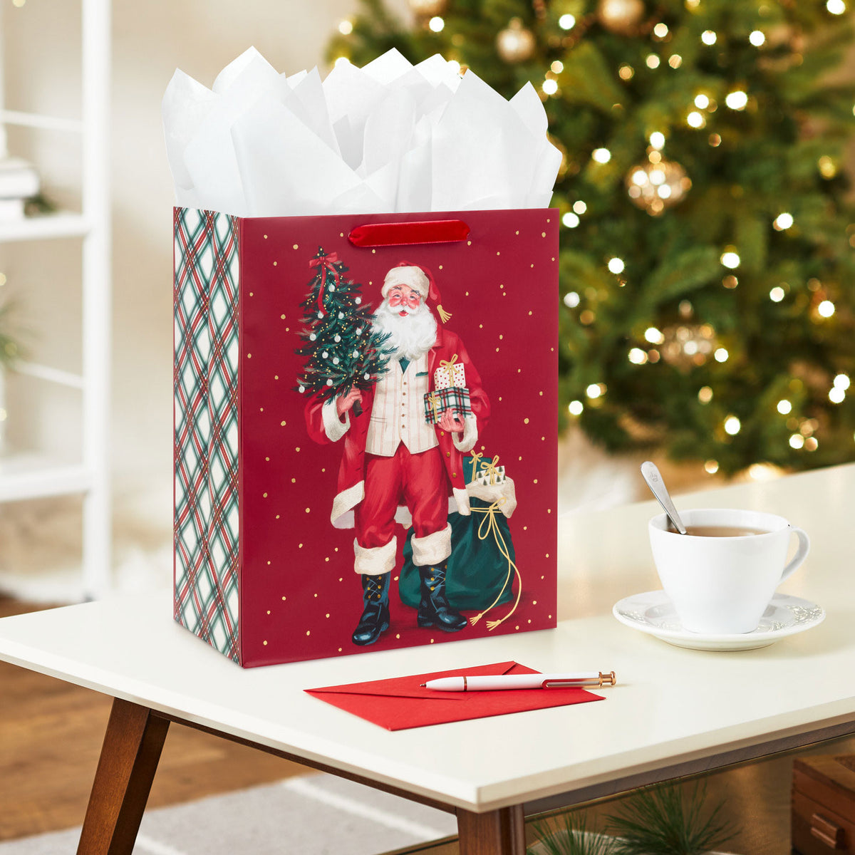 Hallmark 13'' Santa With Tree and Presents Large Christmas Gift Bag