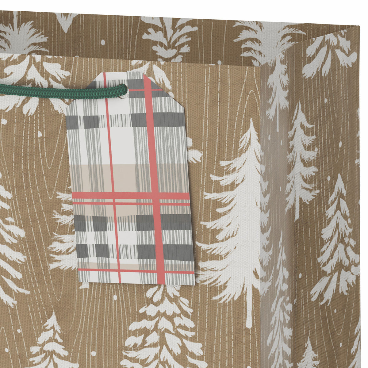 Hallmark 9.6'' White Trees on Woodgrain Kraft Medium Christmas Gift Bag With Gift Tag
