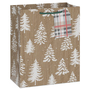Hallmark 9.6'' White Trees on Woodgrain Kraft Medium Christmas Gift Bag With Gift Tag
