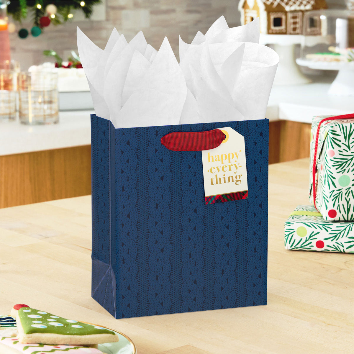 Hallmark 6.5'' Blue Cable Knit Small Christmas Gift Bag