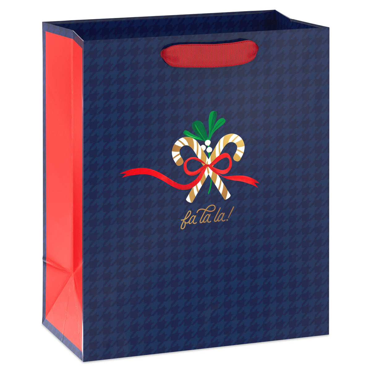 Hallmark 9.6'' Navy Blue Houndstooth with Candy Canes Medium Christmas Gift Bag
