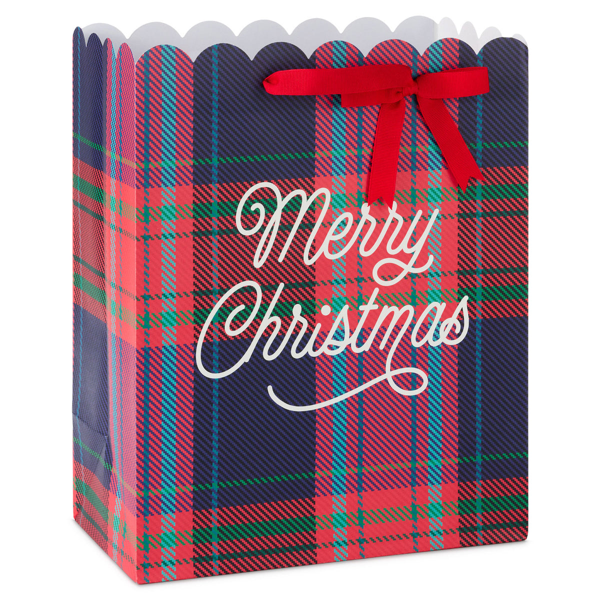 Hallmark 13'' Scalloped Red Plaid Large Christmas Gift Bag