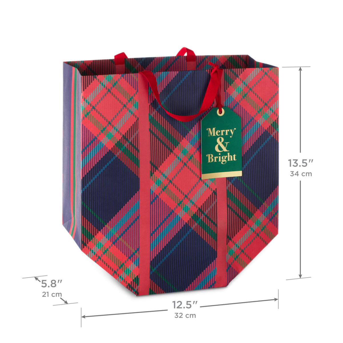 Hallmark 13.5'' Red Plaid, Merry and Bright Extra-Large Christmas Gift Bag With Gift Tag