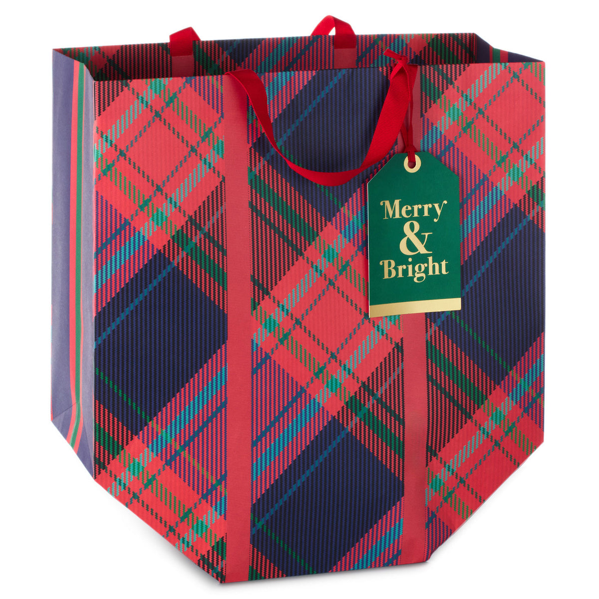 Hallmark 13.5'' Red Plaid, Merry and Bright Extra-Large Christmas Gift Bag With Gift Tag