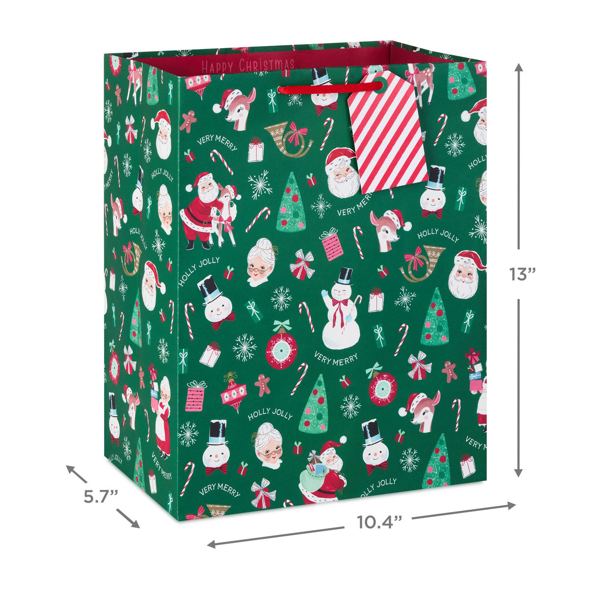 Hallmark 13'' Vintage Icons on Green Large Christmas Gift Bag