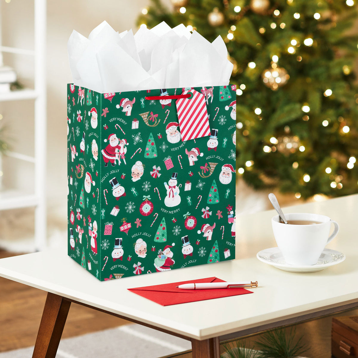 Hallmark 13'' Vintage Icons on Green Large Christmas Gift Bag