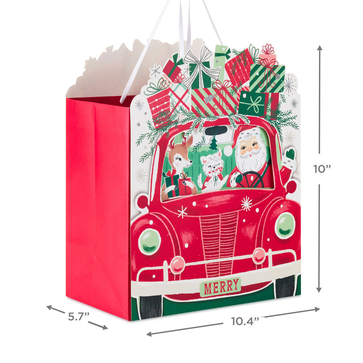 Hallmark 10'' Road-Tripping Santa Large Square Christmas Gift Bag
