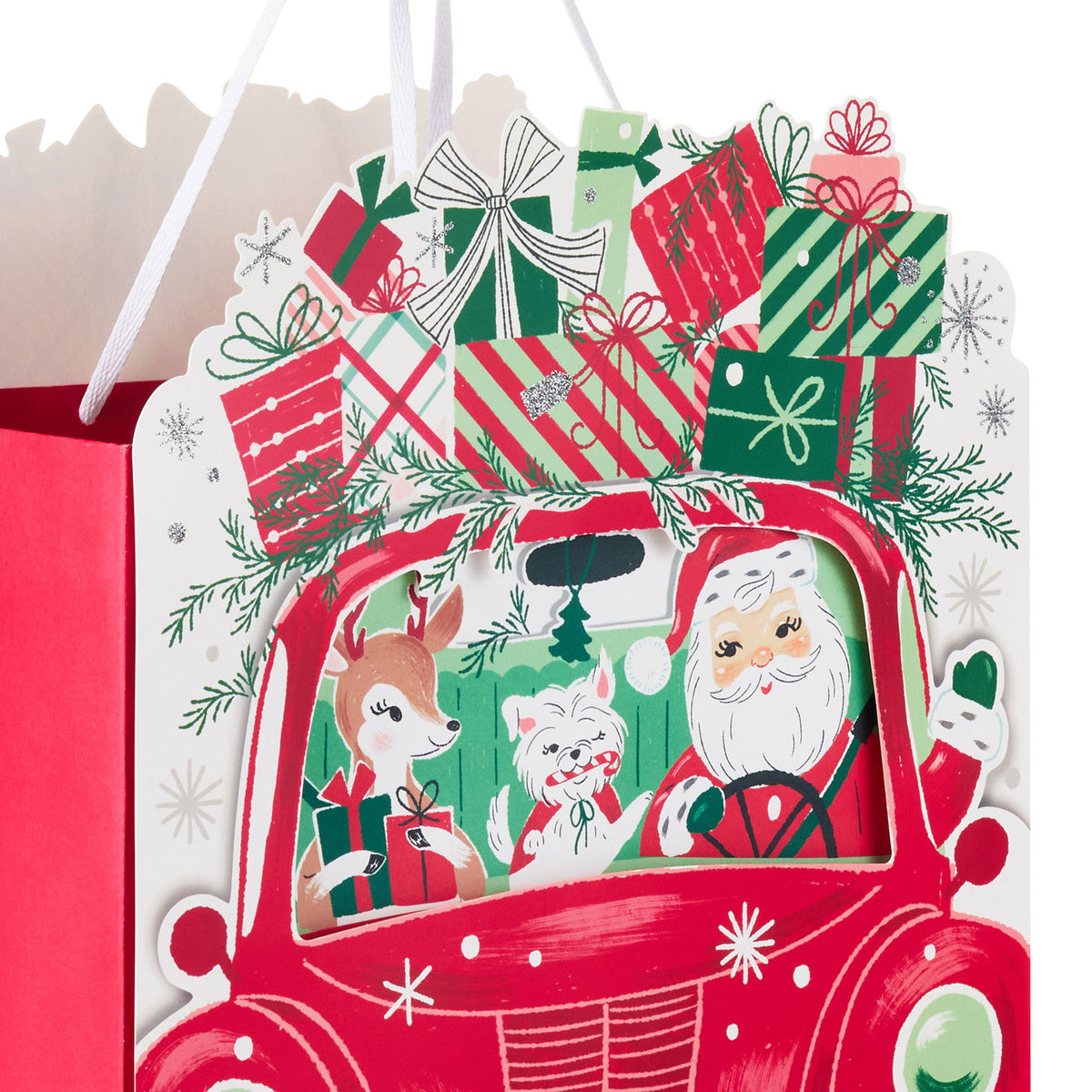 Hallmark 10'' Road-Tripping Santa Large Square Christmas Gift Bag