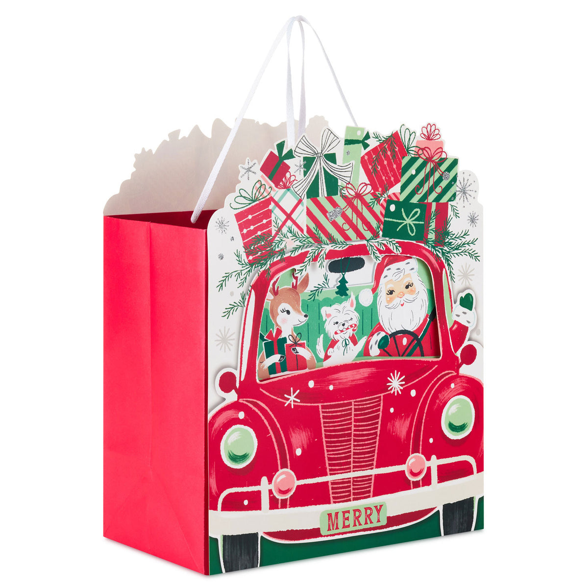Hallmark 10'' Road-Tripping Santa Large Square Christmas Gift Bag