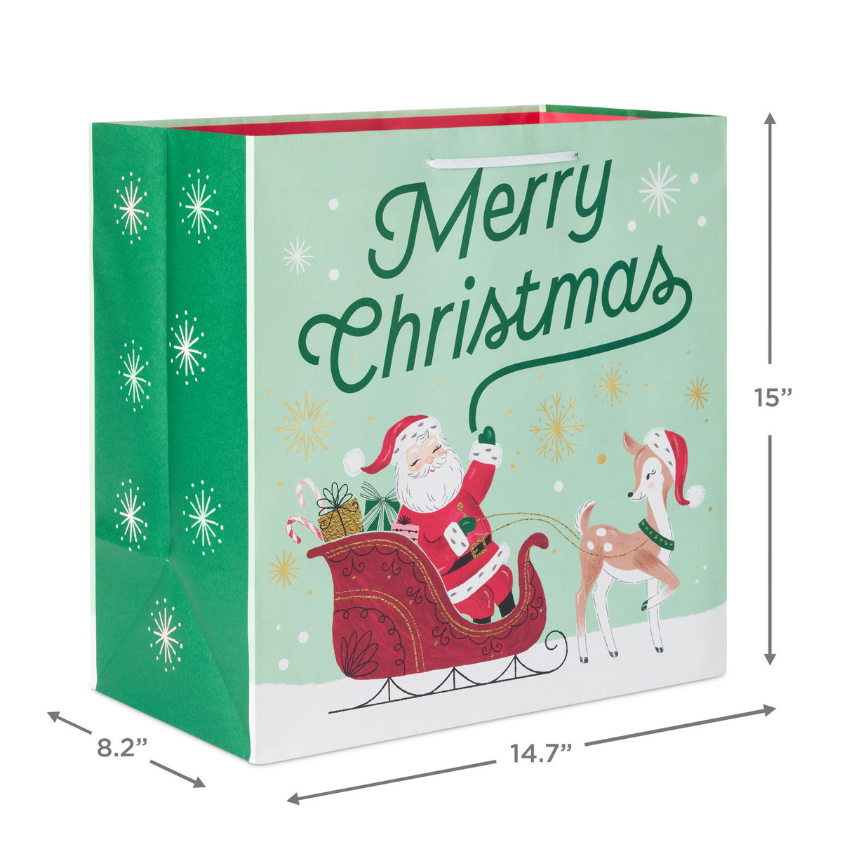Hallmark 15'' Retro Santa and Reindeer Extra-Deep Christmas Gift Bag