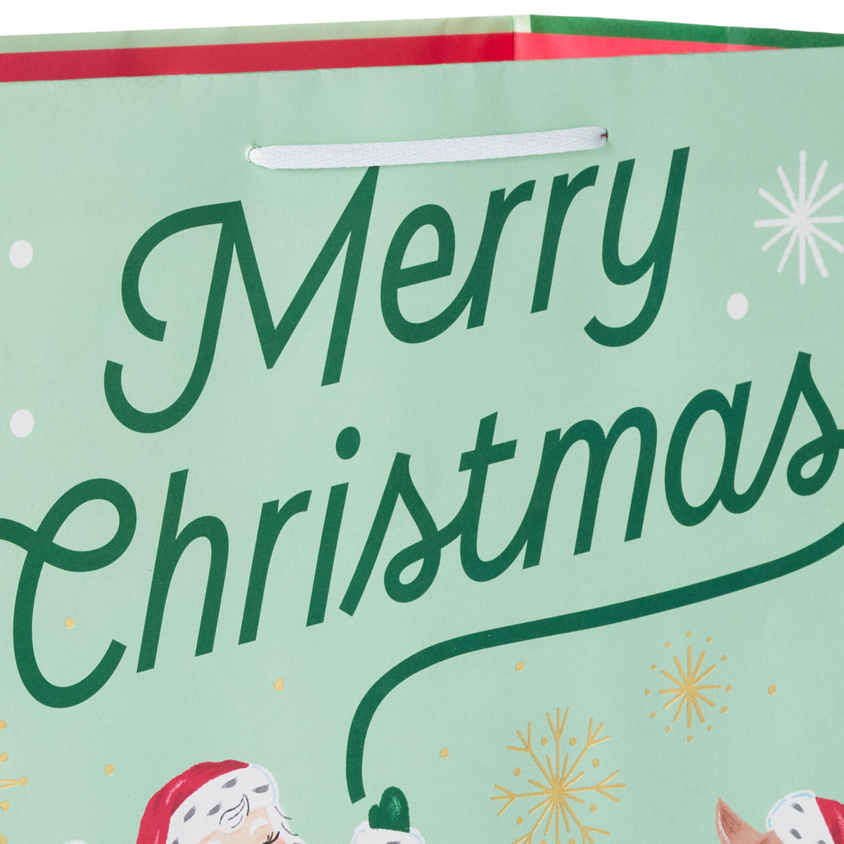 Hallmark 15'' Retro Santa and Reindeer Extra-Deep Christmas Gift Bag