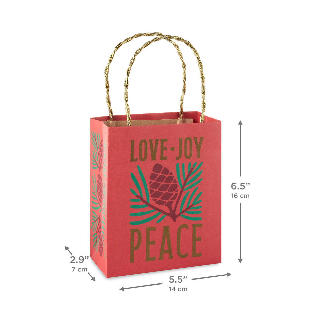 Hallmark 6.5'' Pine Cone on Red Small Christmas Gift Bag