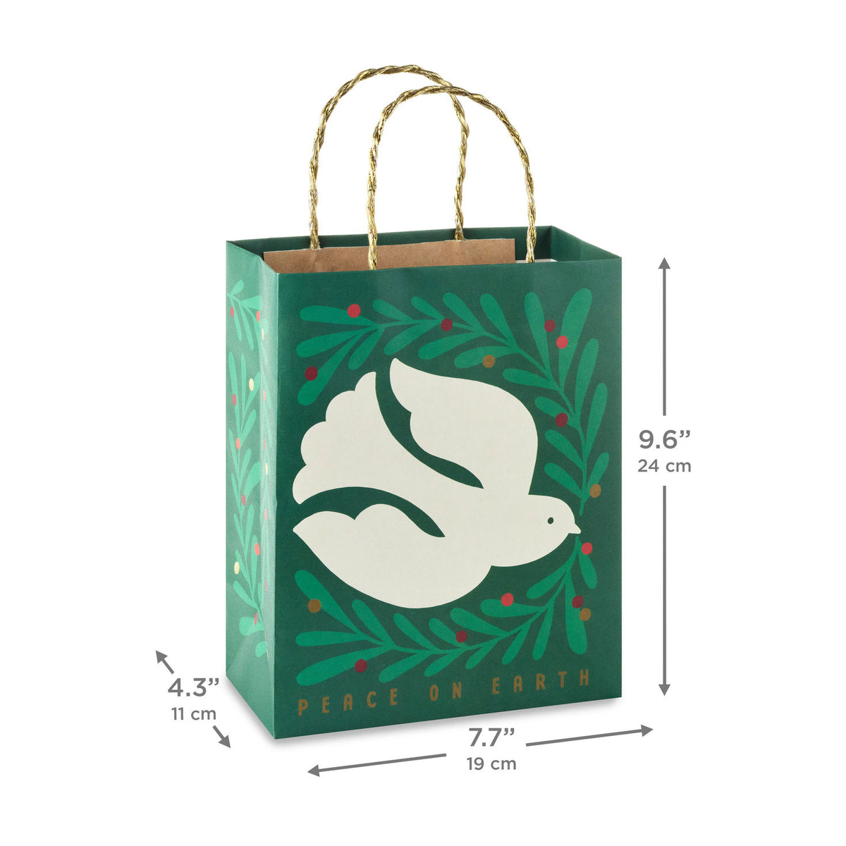 Hallmark 9.6'' Peace Dove on Green Medium Christmas Gift Bag